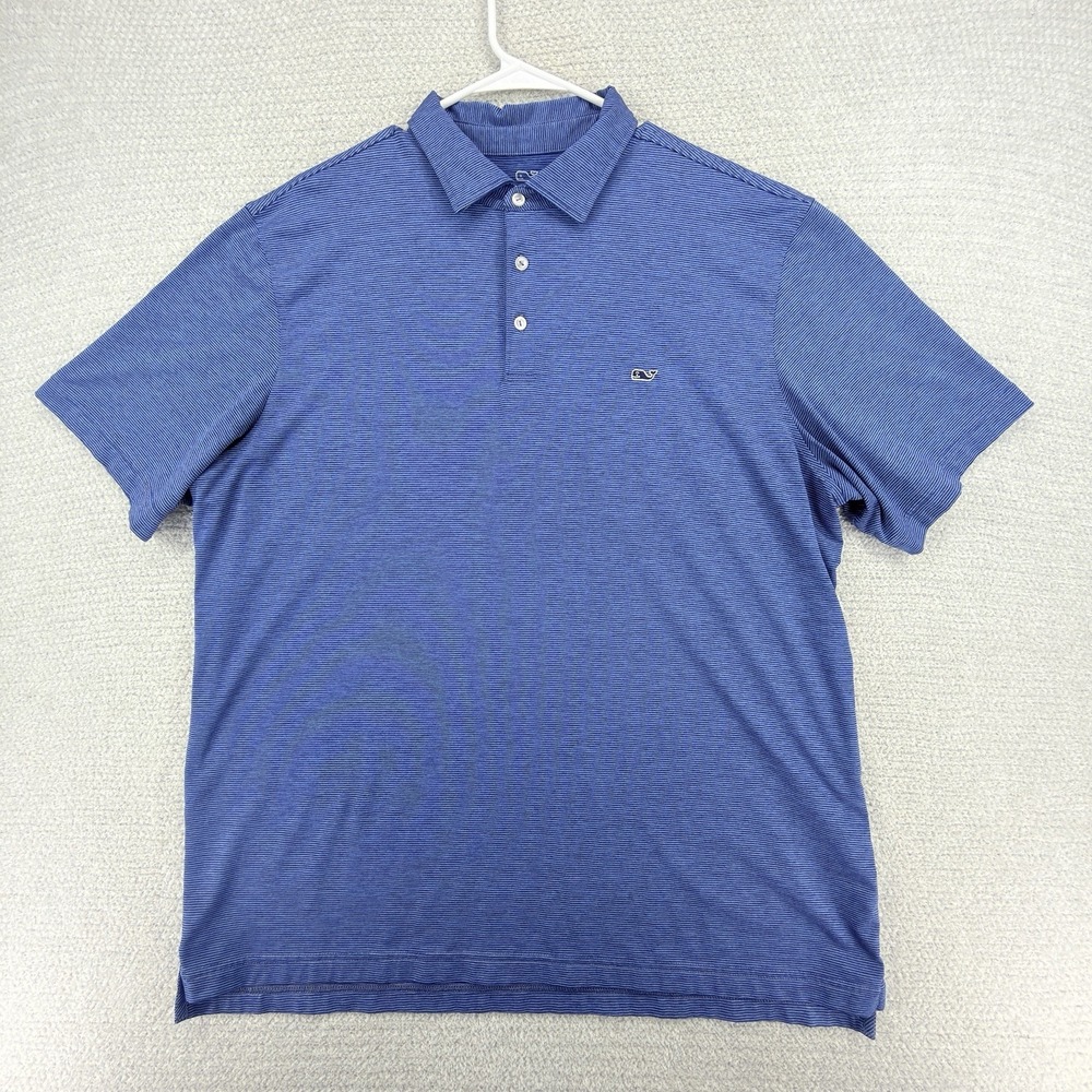 Vineyard Vines Performance Polo Shirt Mens XL Blue Stripe Golf Stretch Whale